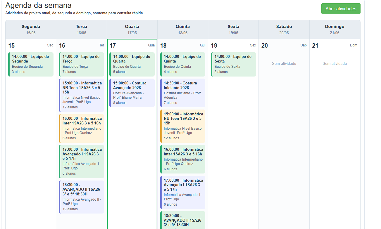 Agenda semanal do Sistema Comunidade